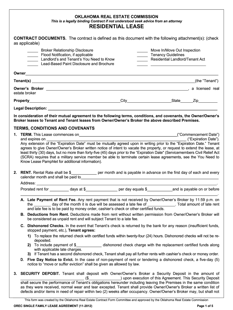  Oklahoma Rental Contract Form 2013