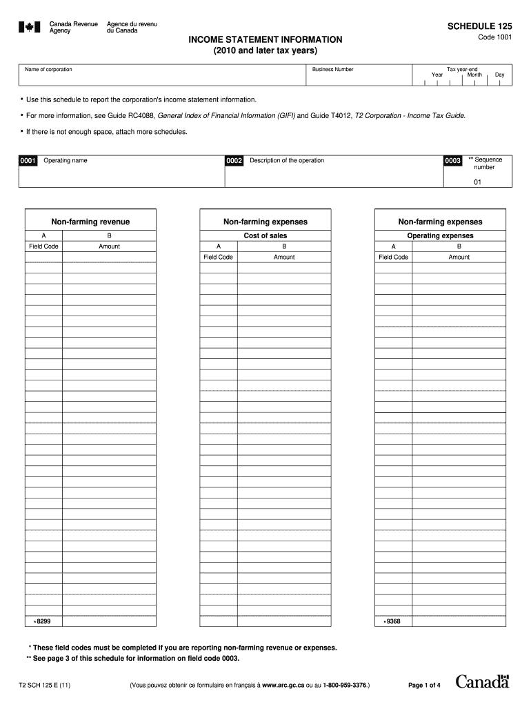  Sch125 Fillable Form 2019