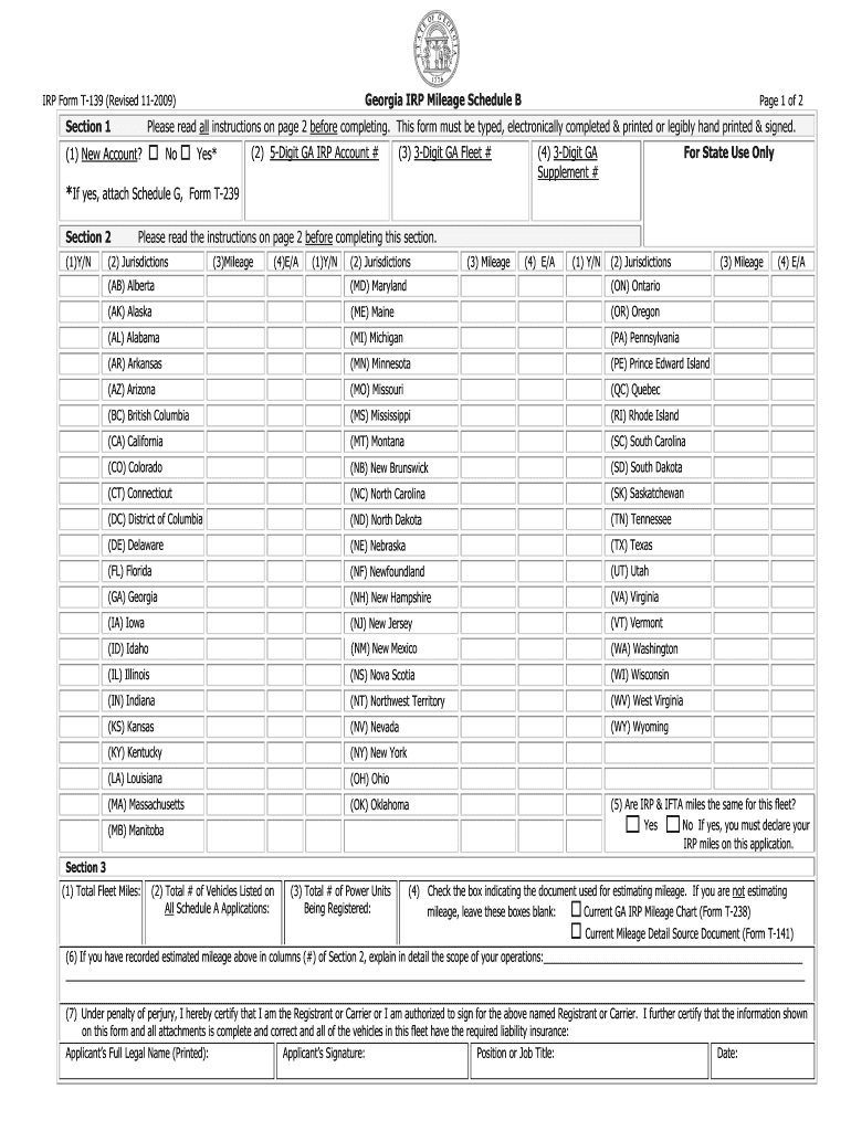  Georgia Irp Form T 139 Instructions 2013