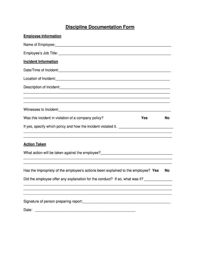 Printable Disciplinary Action Form