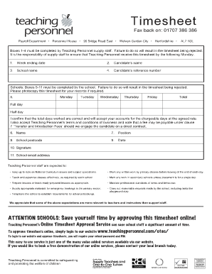 Teaching Personnel Timesheet Form