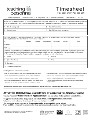 Teaching Personnel Timesheet  Form