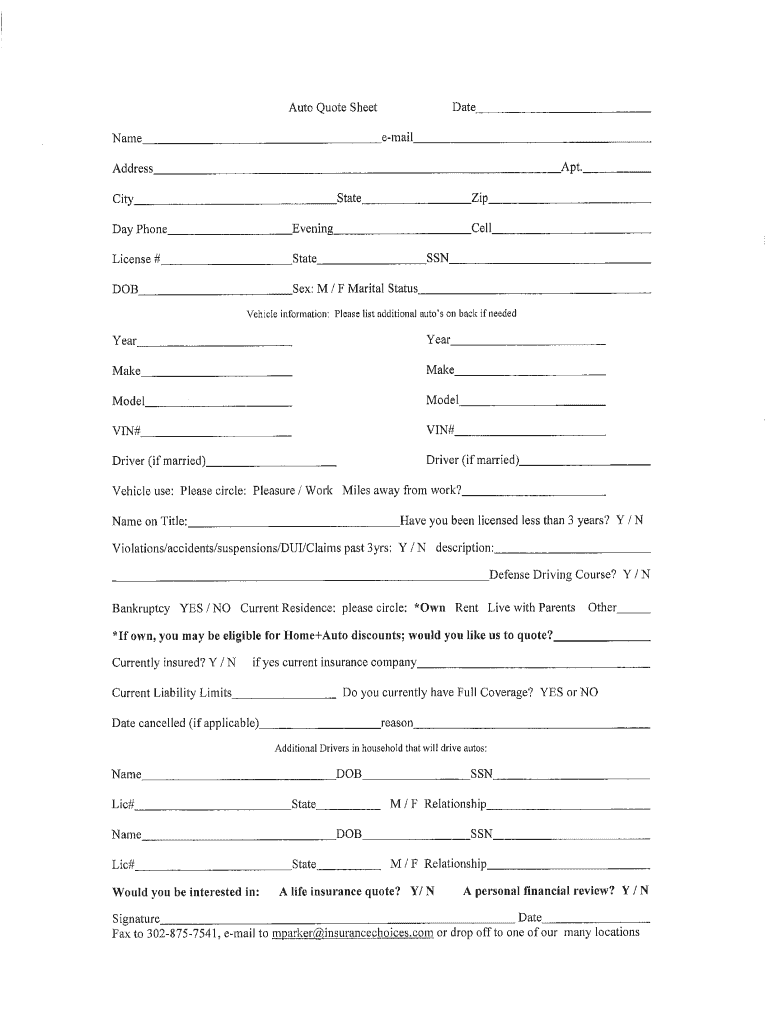 Auto quote sheet - Fill Out and Sign Printable PDF ...