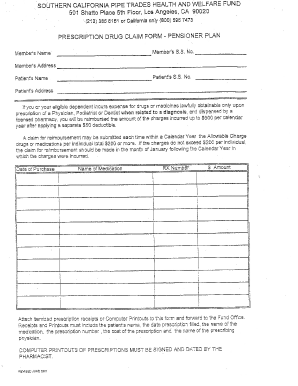 Prescription Claim Pensioner Scptac  Form