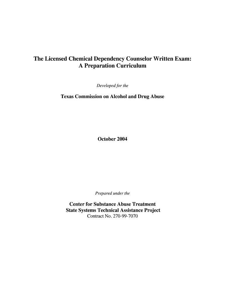  Pdfthe Licensed Chemical Dependency Counselor Written Exam Form 2004-2024