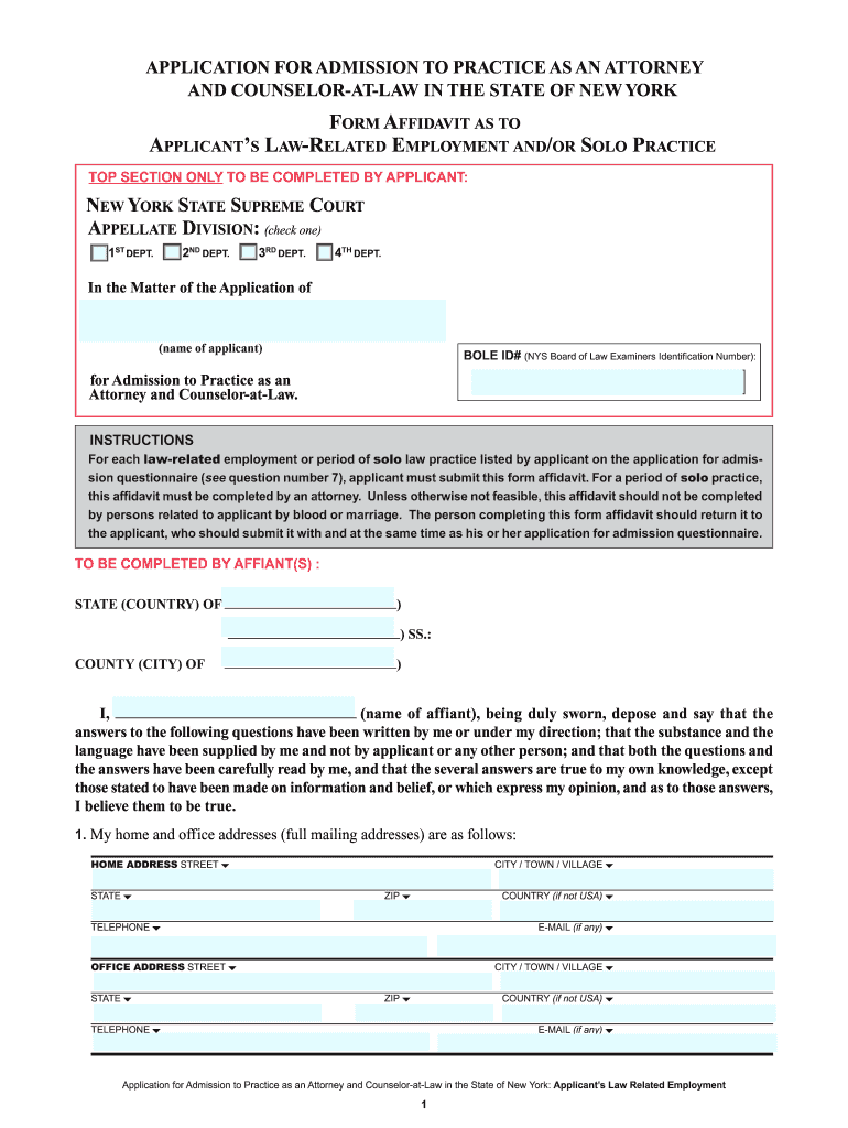 Employment Affidavit New York Bar  Form