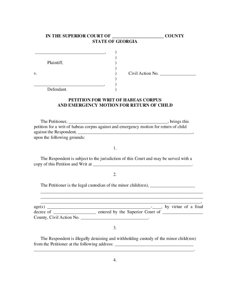 Writ of Habeas Corpus Child Custody Texas Form