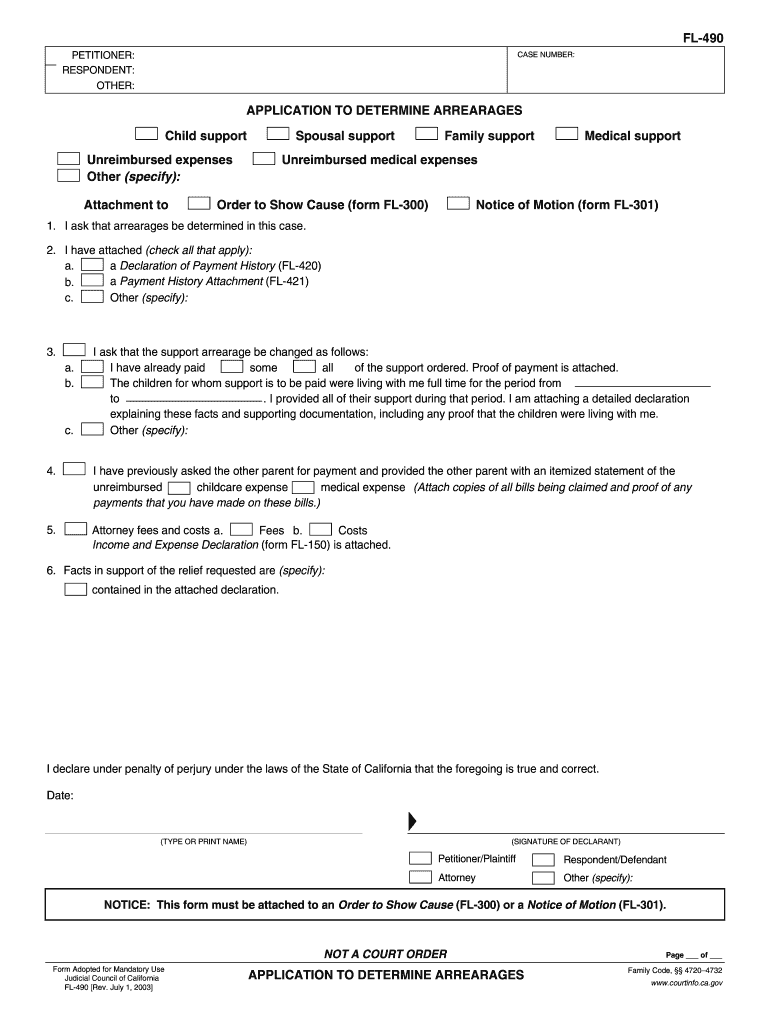  Fl 490 Form Online Application to Determine Arrearages 2003