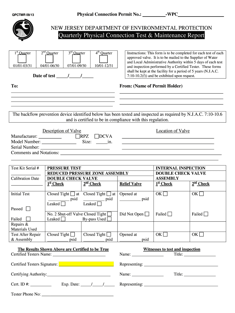 Backflow Preventer Test Form