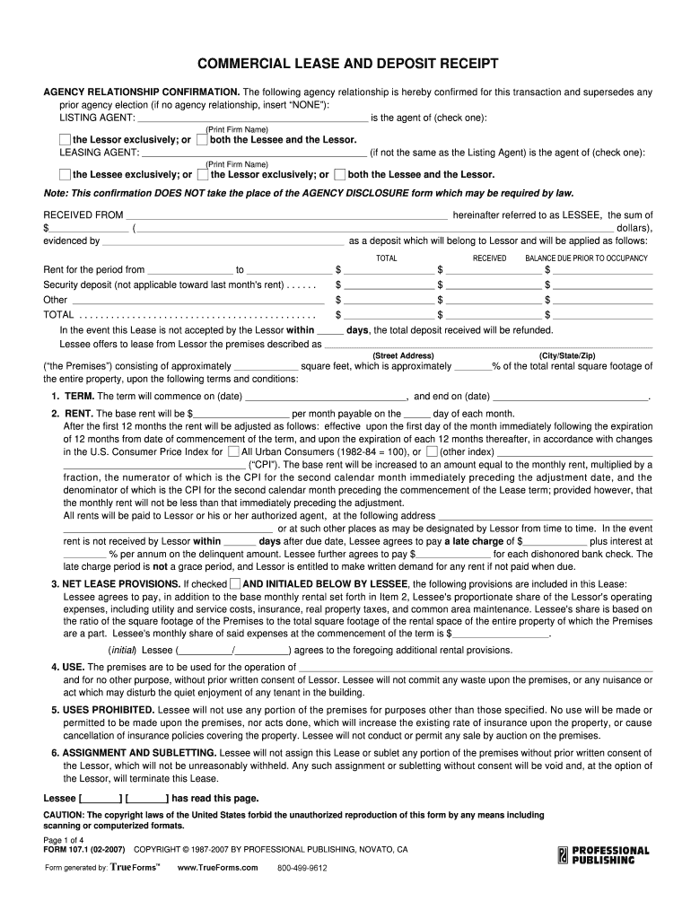 Commercial Lease And Deposit Receipt Form Fill Out and Sign Printable