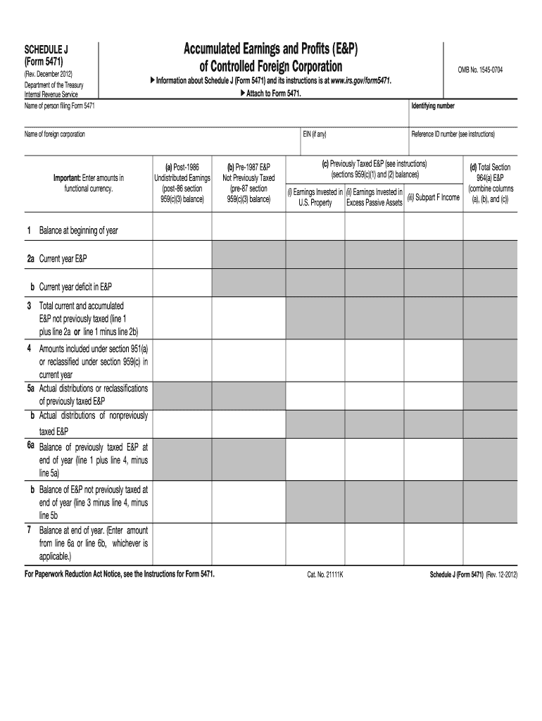  5471 Sch J  Form 2012