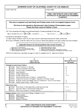 Probate Cover Sheet Los Angeles  Form