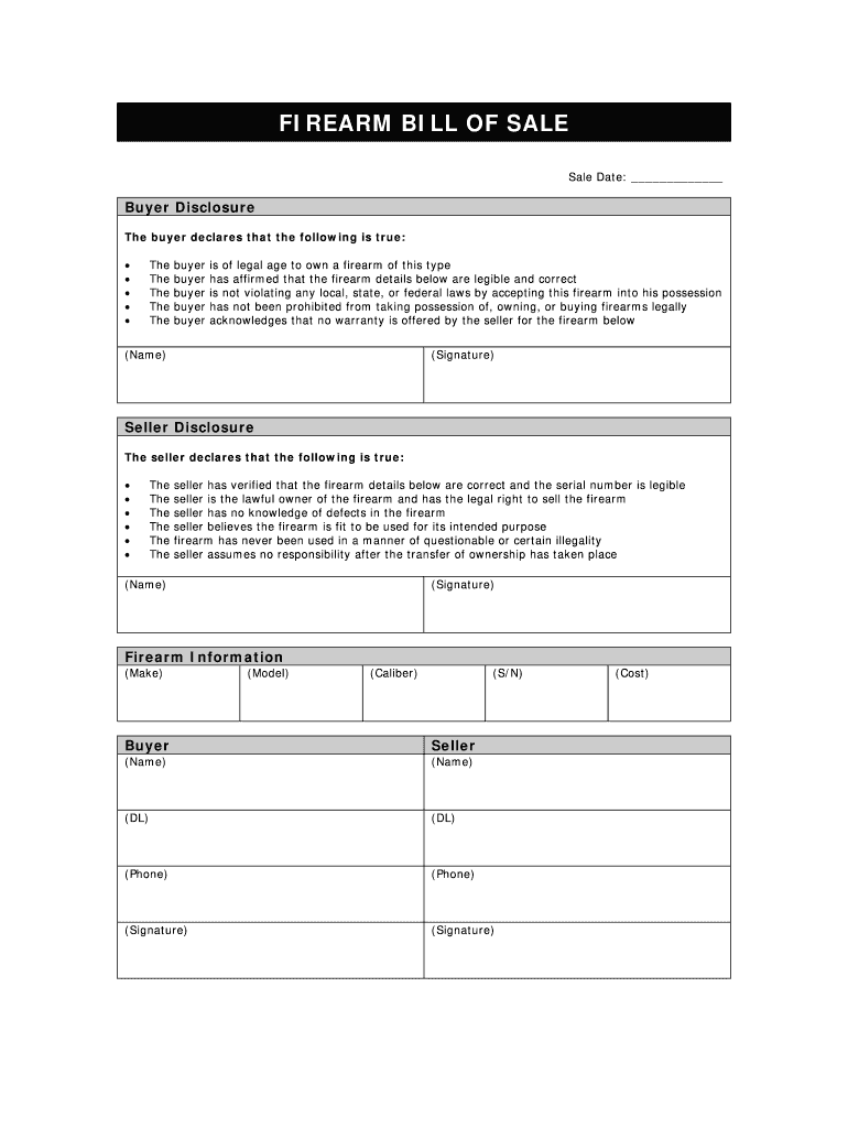 Florida Firearm Bill of Sale Template Form