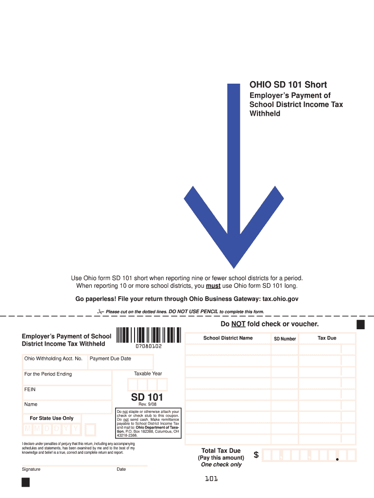  Ohio Sd 101 Short Fill  Form 2008