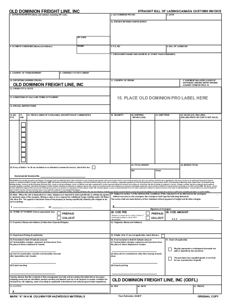 Conway Freight Bol  Form