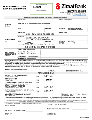 Money Transfer Document  Form