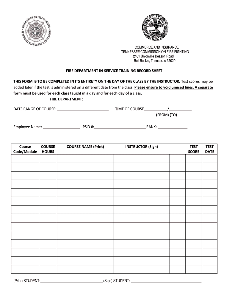 Fire Dept Training Records Template  Form