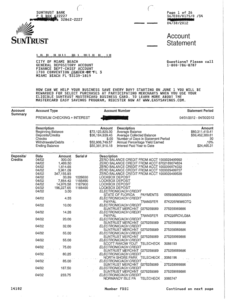 Truist Bank Statements PDF  Form