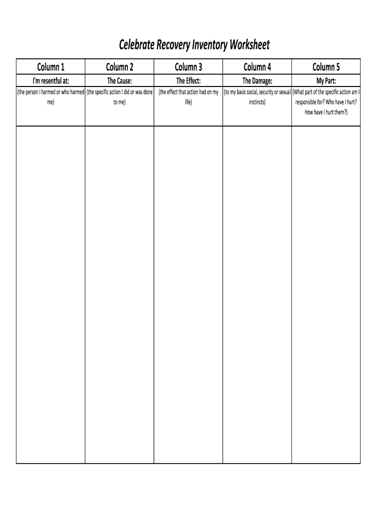 Celebrate Recovery Inventory Worksheet PDF  Form