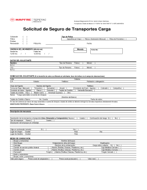 Solicitud De Seguro De Transportes Carga  Form