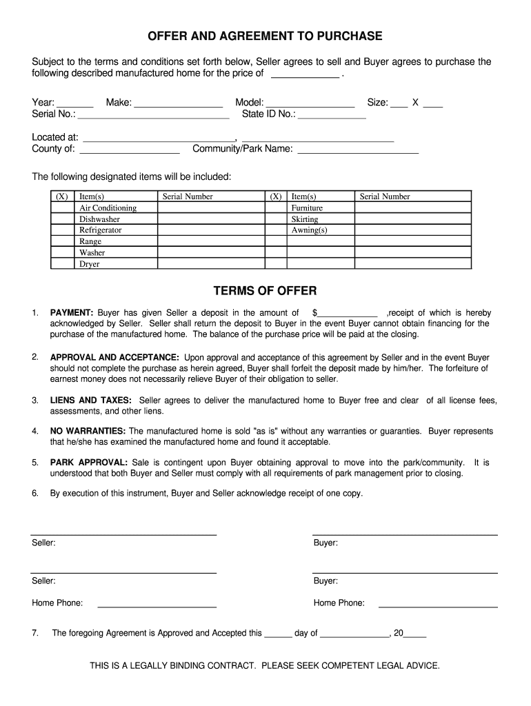 Mobile Home Purchase Agreement  Form