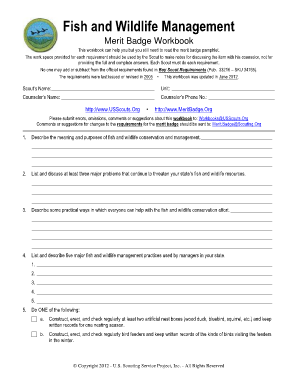 Fish and Wildlife Management Merit Badge Worksheet  Form