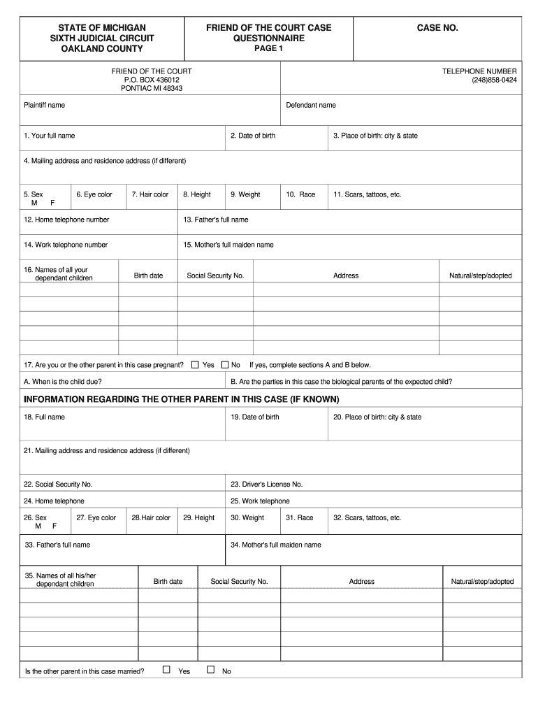 Oakland County Friend of Court  Form