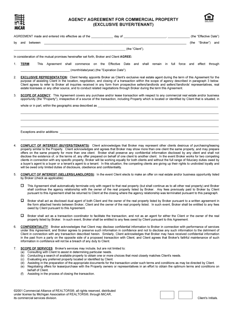 Agency Agreement Commercial Exclusive  Form