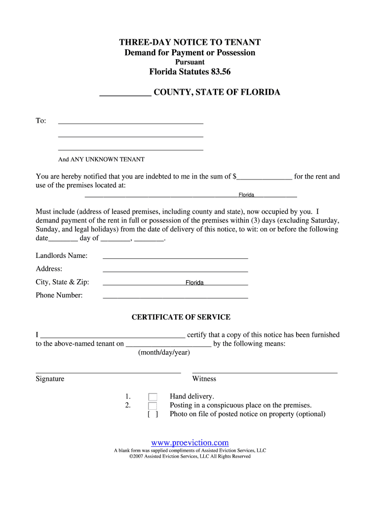 THREE DAY EVICTION NOTICE  Form