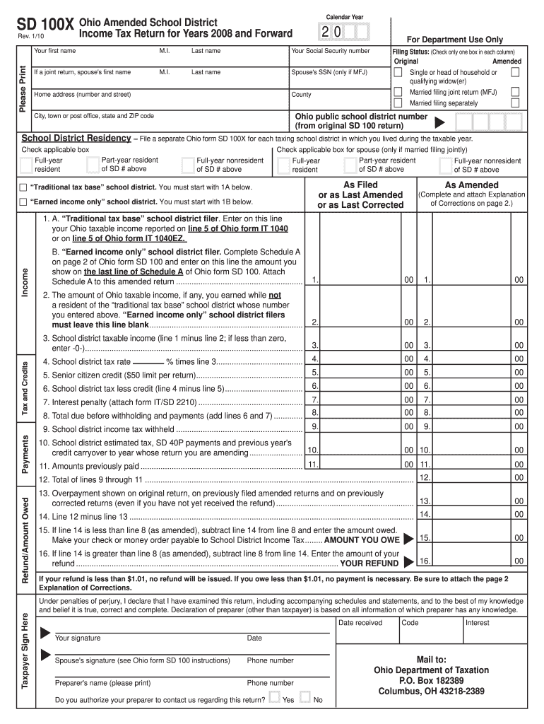  How to Fill Out Sd100x  Form 2010