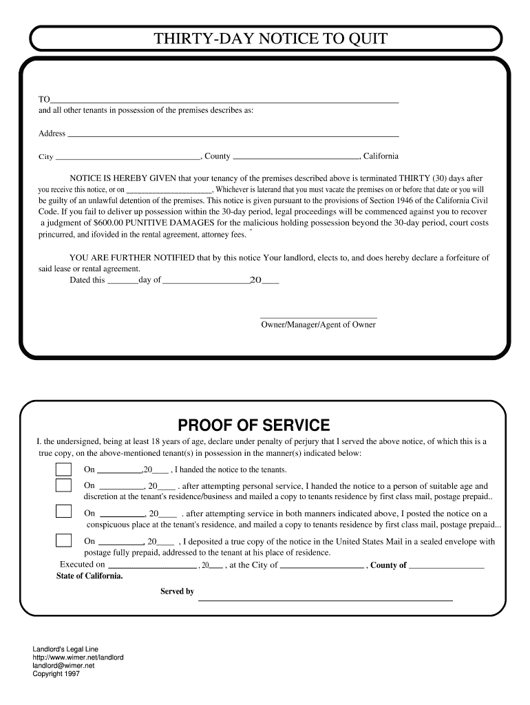 30 Day Eviction Notice California PDF  Form