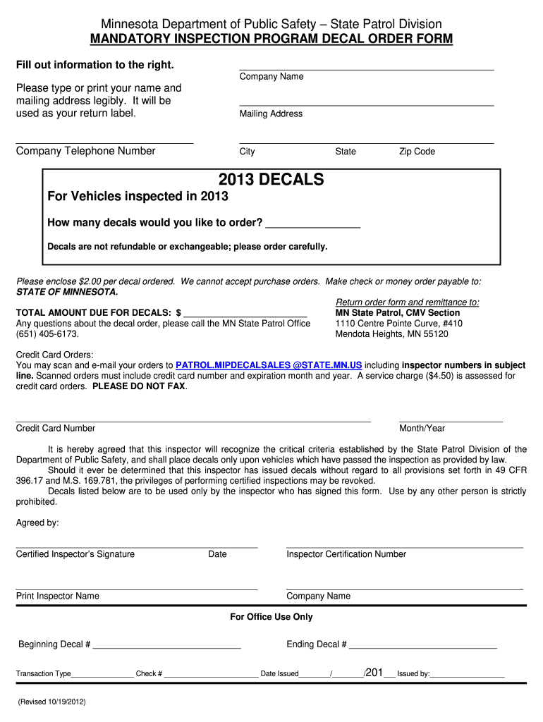  Patrolmipdecalsalesstatemnus  Form 2013