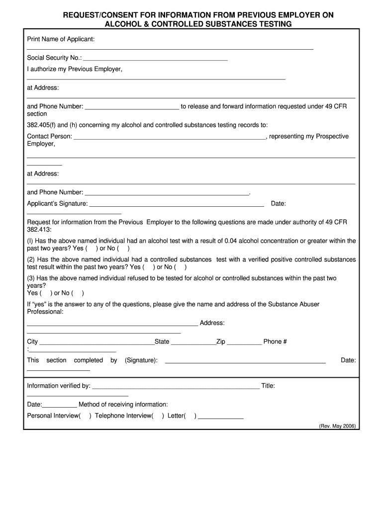  Request Consent for Information from Previous Employer 2006-2024