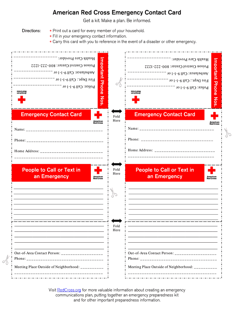 Printable Emergency Card Template  Form