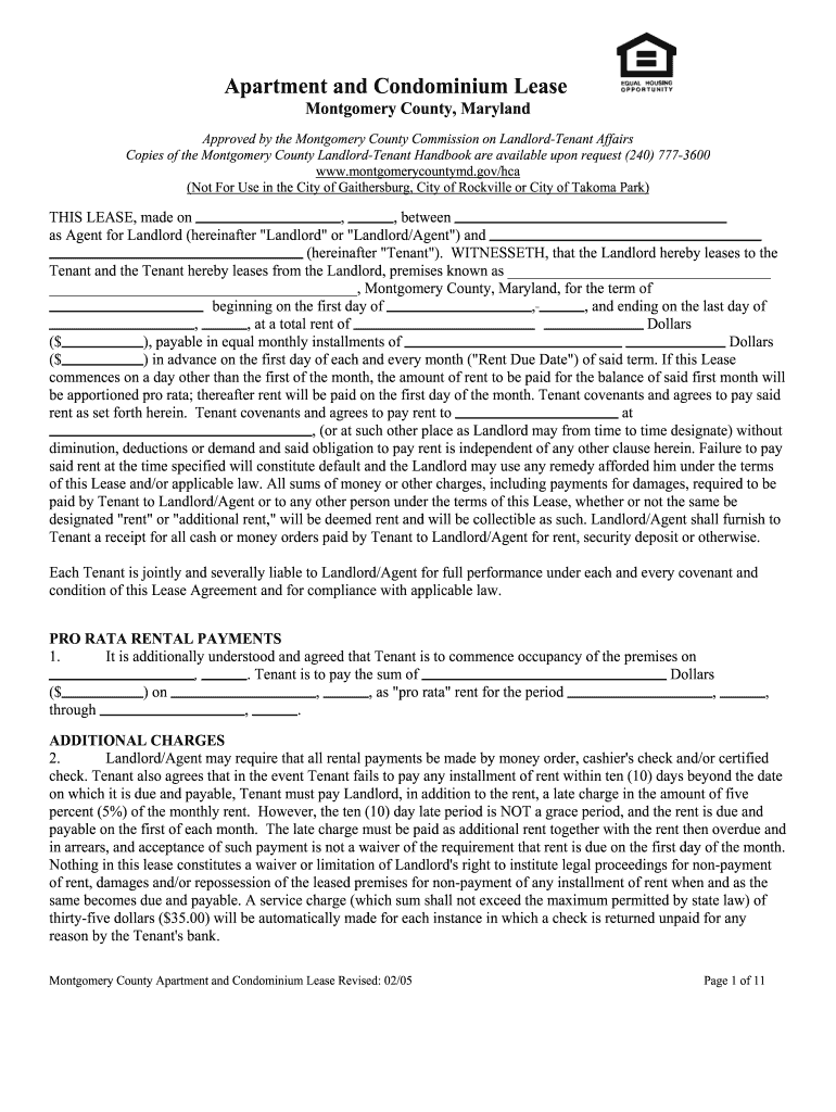  Gcaar Residential Lease Aggrement Montgomery County Maryland with Ability to Fill in Spaces 2005-2024