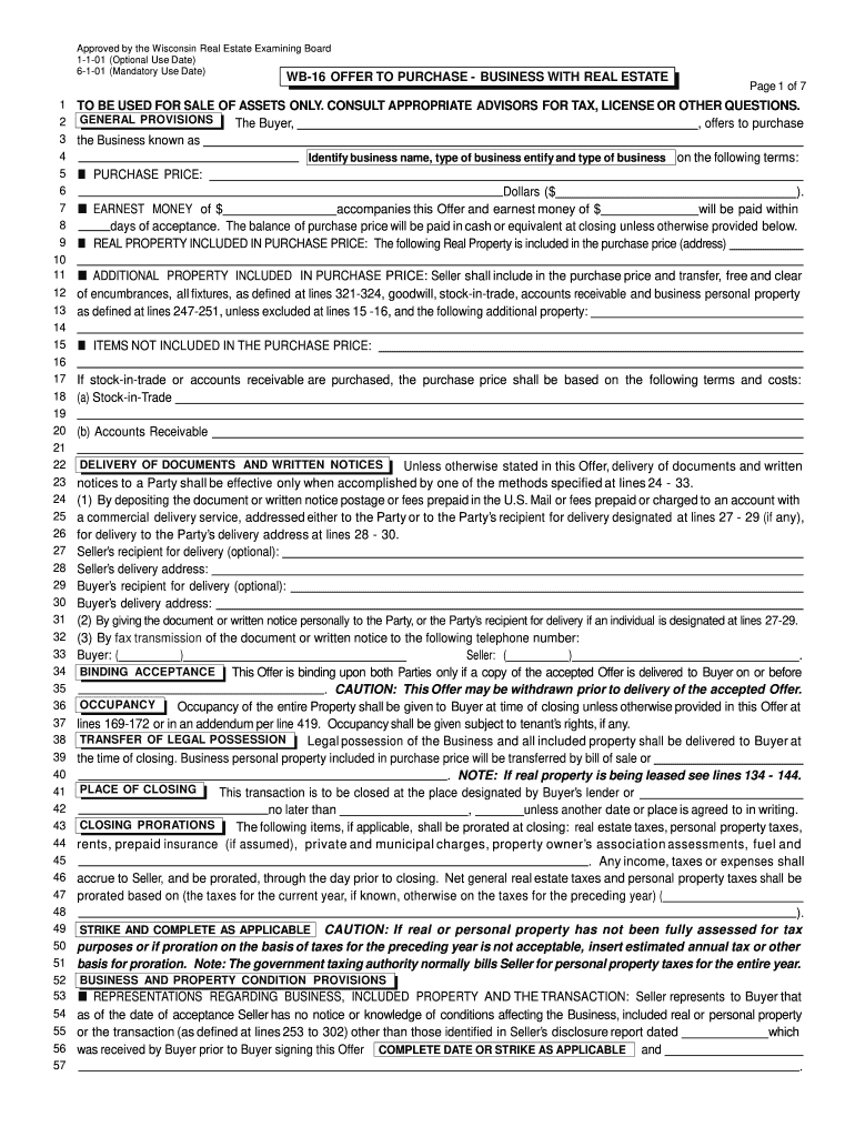  Offer Purchase Business  Form 2001