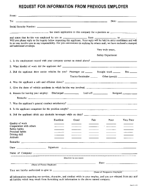 Request for Information from Previous Employer Form