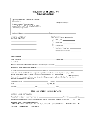 Email to Previous Employer  Form