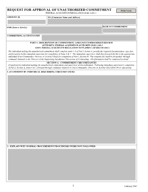 Sample of Va Medical Center Request for Ratification of Unauthorized Commitments  Form