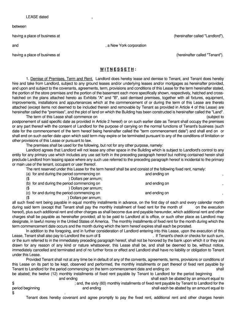 Simple Commercial Lease Agreement Ny  Form