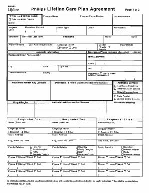 Philips Lifeline Care Plan Agreement  Form