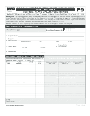 VehiclePlate Update Termination Form F9