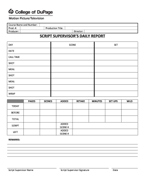 Script Supervisor Notes Template  Form