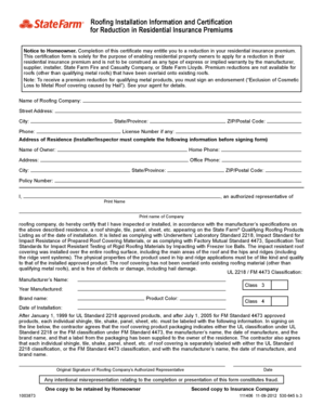  State Farm Roofing Certification Form 2012-2024