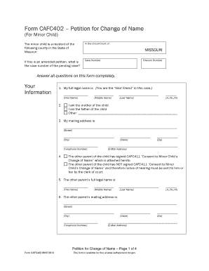 Petition for Change of Name by Parent for Minor Child Cafc402  Form