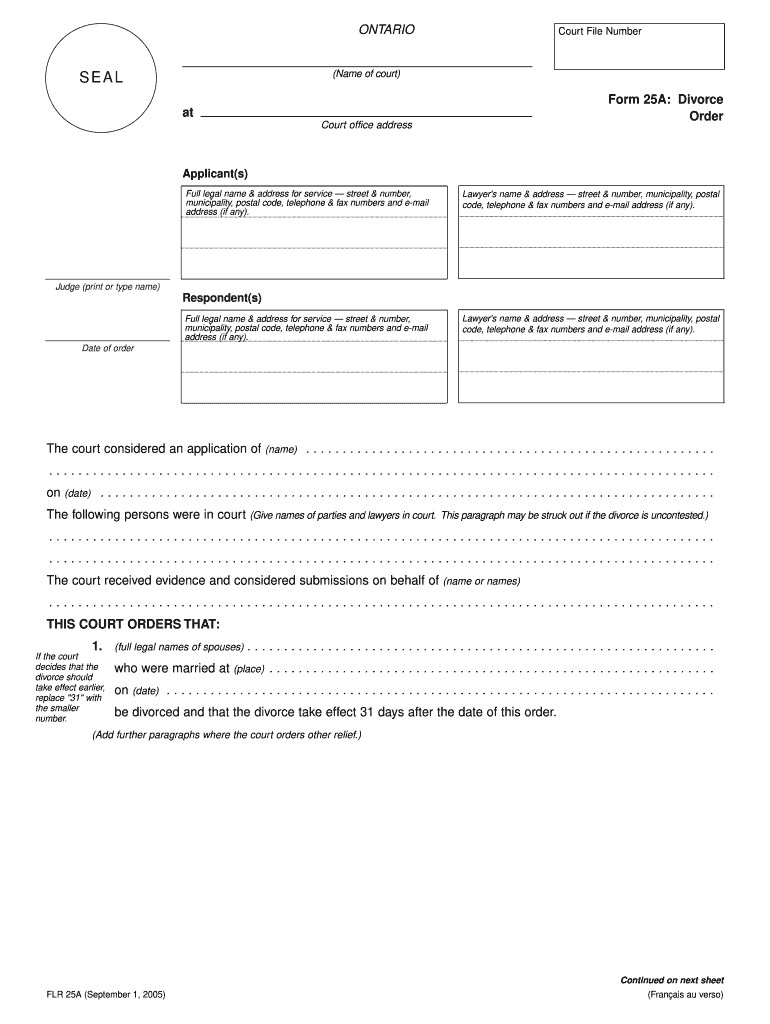  Form 25a Divorce Order 2005-2024