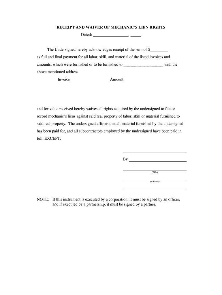 Blank Lien Waiver  Form