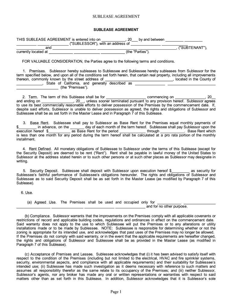 Car Sublease Agreement Template  Form