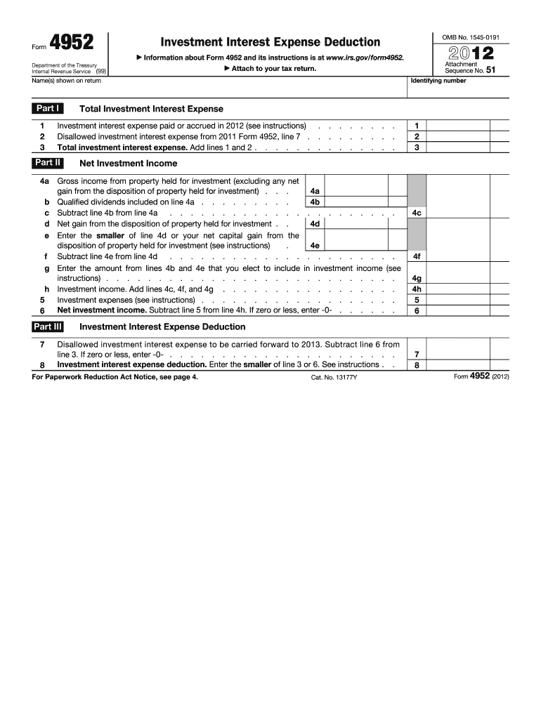  Form 4952, Investment Interest Expense Deduction 1040 Com 2012