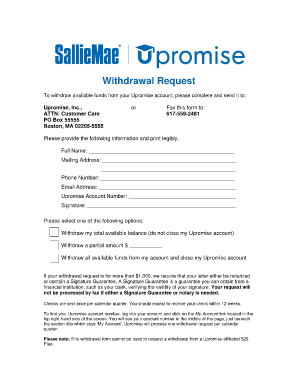 Withdrawal Request Upromise  Form